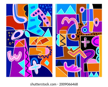 Set of geometric abstract shapes line colorful vector illustration. Artistic background design for postcard,cards,banner, template,cover,poster, book.