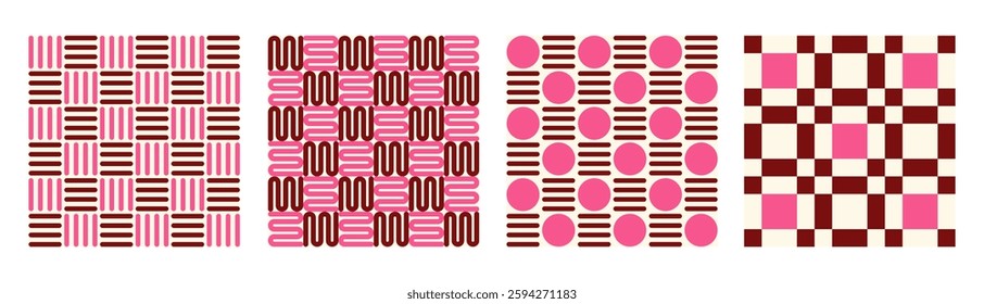  set of geometric abstract shapes pattern background, seamless elements collection made of triangles lines and squares, retro elements form, modern design for card, invitation, wallpaper
