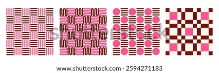  set of geometric abstract shapes pattern background, seamless elements collection made of triangles lines and squares, retro elements form, modern design for card, invitation, wallpaper