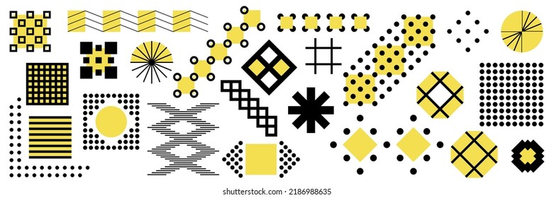 Set of geometric abstract shapes, vector design, yellow and black