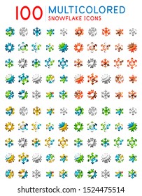 Set of geometric abstract snowflake icons and logos