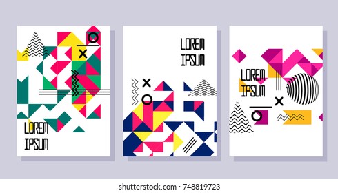 Set of geometric abstract trendy flyers. Compositions with decorative elements.