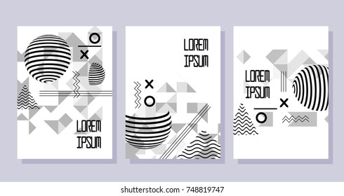 Set of geometric abstract trendy flyers. Compositions with decorative elements.