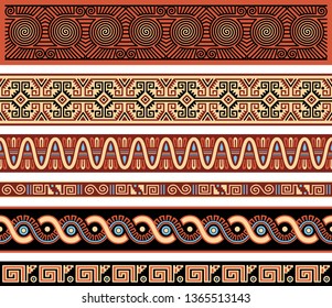 Set of Geometric Abstract Vector Borders Inspired by Pre-Columbian Traditional Art of the Americas