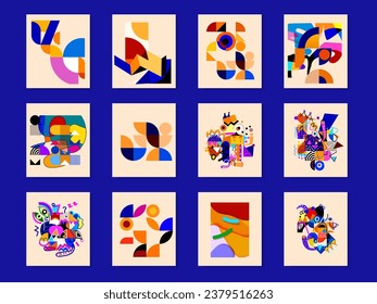 Set of geometric abstraction background colorful vector illustration design composition. Creative graphic with textured