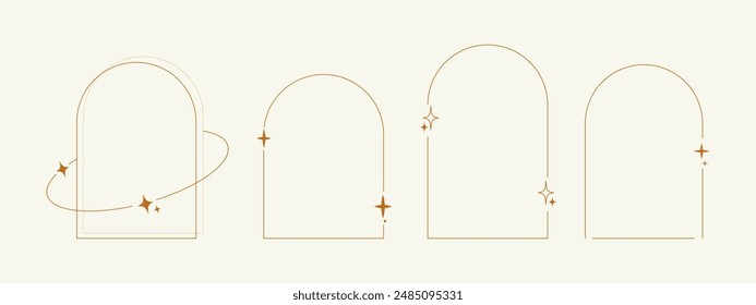 Satz von geometrischen ästhetischen abstrakten Linienrahmen, Y2K-Stil. Geometrische Elemente mit Funkeln für Vorlage Design Social Media, Poster, Banner, Logo, Aufkleber