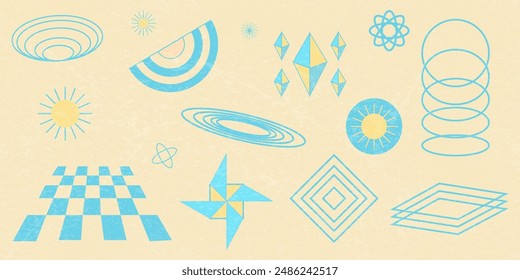 Set of geometric aesthetic abstract pastel color concept. Aesthetic contemporary stripe line art, geometric shape.