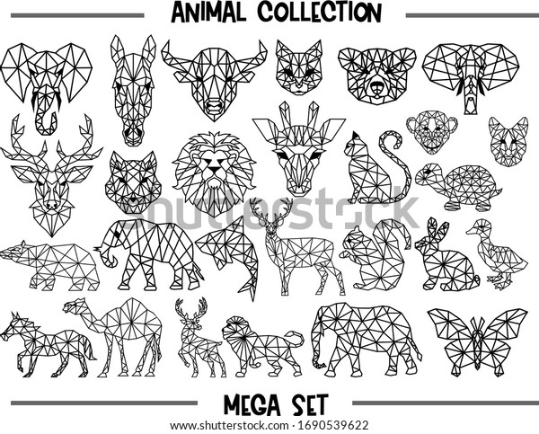 \
Set of\
geometric animals silhouettes isolated on white background vintage\
vector design element\
illustration.\
