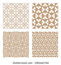 Set geometric asian abstract seamless vector pattern including traditional korean or chinese motive with typical lines and elements in modern style