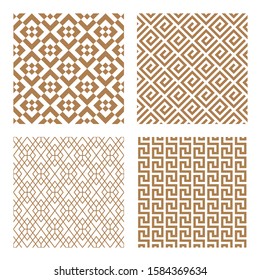 Set geometric asian abstract seamless vector pattern including traditional korean or chinese motive with typical lines and elements in modern style