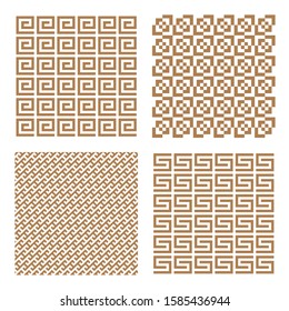Set geometric asian abstract seamless vector pattern including traditional korean or chinese motive with typical lines and elements in modern style