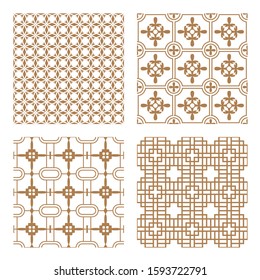 Set geometric asian abstract seamless vector pattern including traditional korean or chinese motive with typical lines and elements in modern style
