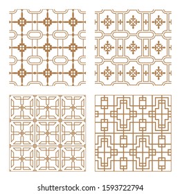 Set geometric asian abstract seamless vector pattern including traditional korean or chinese motive with typical lines and elements in modern style