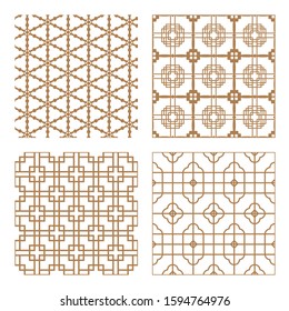 Set geometric asian abstract seamless vector pattern including traditional korean or chinese motive with typical lines and elements in modern style