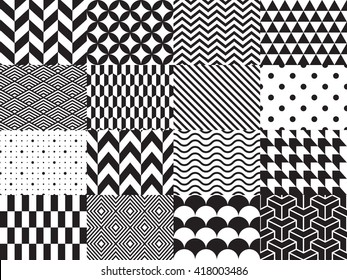 Set of geometric background. Seamless pattern. Vector illustration, black and white
