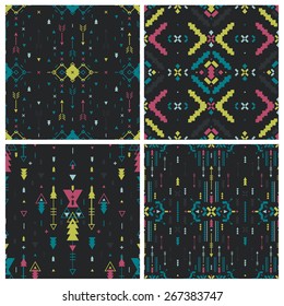 Set of Geometric background, Tribal seamless pattern, ethnic collection, aztec stile isolated on white background