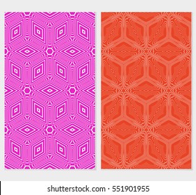 set of Geometric background. vector geometric cubes pattern. seamless illustration. pink, red backgorund