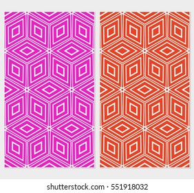 set of Geometric background. vector geometric cubes pattern. seamless illustration. pink, red backgorund