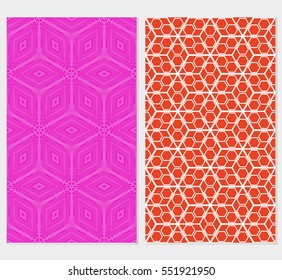 set of Geometric background. vector geometric cubes pattern. seamless illustration. pink, red backgorund