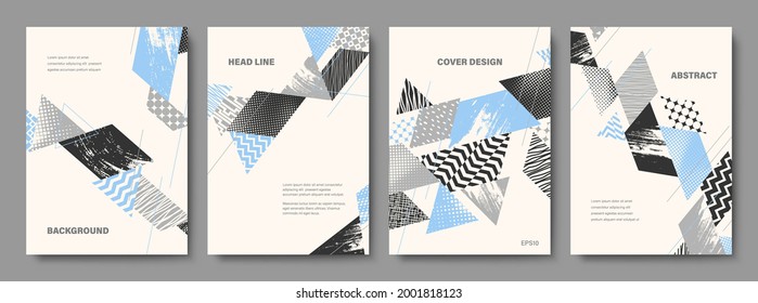 Set of Geometric Backgrounds. Collage Style Cover Design Templates. Vector Illustration.