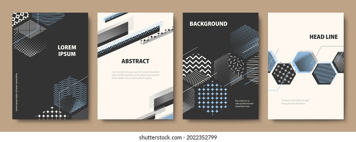 Conjunto de fondos geométricos. Plantillas de diseño de la cubierta de estilo de conjunto. Ilustración plana vectorial.