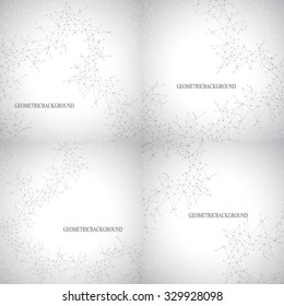 Set of geometric backgrounds molecule and communication.  Connected lines with dots. Vector illustration.