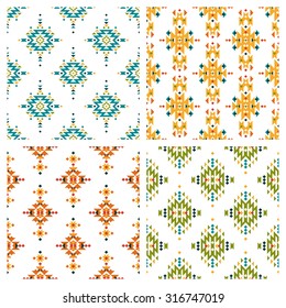 Set of Geometric backgrounds, Tribal seamless pattern, ethnic collection, colorful aztec style on white background