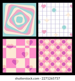 Set with geometric backgrounds. Vector illustration of abstract backgrounds with geometric shapes and hearts. 
