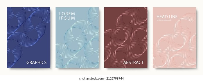 Set of Geometric Backgrounds of Wavy Dots in Subdued Tones. Modern Vector Illustration without Transparency.