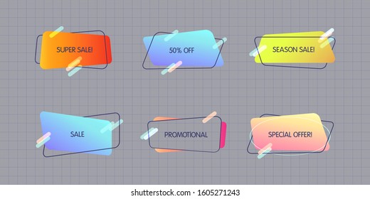 Set geometric banners. Trendy abstract gradient form for logo, sale promotion, discount title frame. 