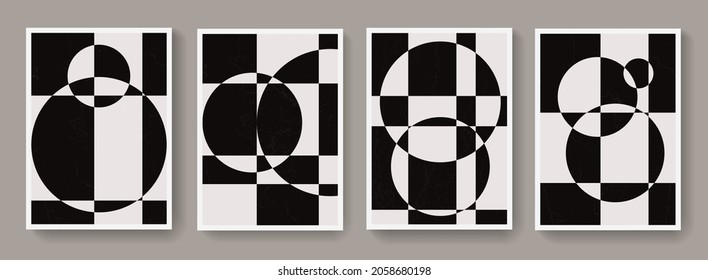 Set of Geometric Bauhaus Posters. Monochrome Asbtract Geometrical Background Collection. Cool Trendy Circle Shapes Composition.