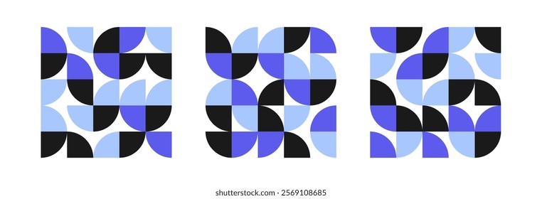 Set of geometric black and blue poster, bauhaus shapes pattern, bauhaus abstract collection of backgrounds, modern geometry trendy design poster
