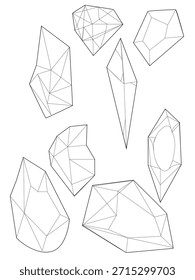 Set of geometric black outline crystals. Natural uncut crystals. Vector illustration isolated on white background. Alternative medicine, magic, crystal healing, astrology, horoscope, line icons