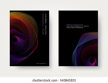 Set geometric black and rainbow backgrounds. Universal graphical template for covers, flyers, banners, posters and placards,  presentations, books. Business card. EPS10 vector illustration A4 Size 