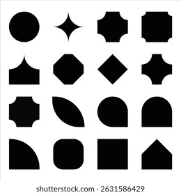 Set of Geometric Black Shapes Icons  Minimal Design Elements on White Background.