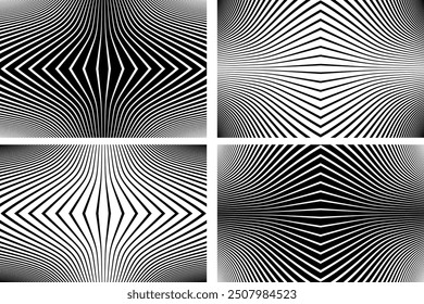 Conjunto de patrones geométricos de líneas blancas y negras. Fondos Texturizados Abstractas. Arte vectorial.