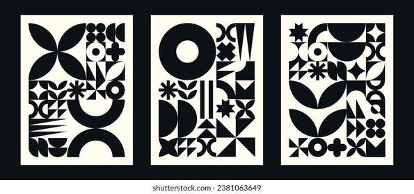 Set of geometric black and white poster, bauhaus shapes pattern, bauhaus abstract collection of backgrounds, modern geometry trendy design poster