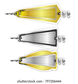 set of geometric blank badge label sticker banner tag vector with golden and silver and abstract black outline style  and chain isolated background