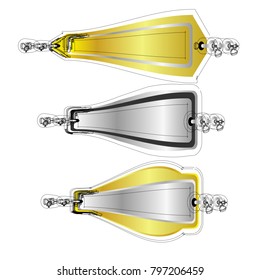 set of geometric blank badge label sticker banner tag vector with golden and silver and abstract black outline style  and chain isolated background