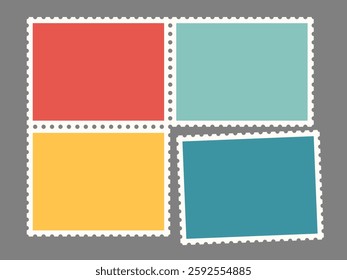 Set geometric blank frame. Retro colored text box. Empty speech bubble on gray background, postage stamp of different rectangle, square shape. Isolated Flat Vector template EPS10