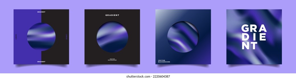 Juego de ilustraciones de degradado azul geométrico. Gradiente de abstrato de la marina, púrpura, azul, neón en forma geométrica. Gradientes Líquidos Azules. Ilustración vectorial. EPS 10.