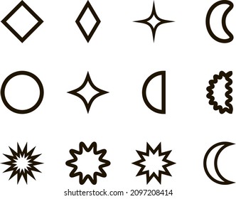 Establecer formas geométricas de boho. Sol, rhombus, líneas cuadradas vectoriales
