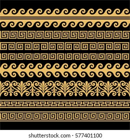 Set of geometric borders. Greek patterns. Vector illustration.