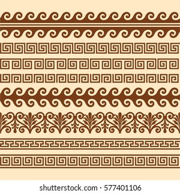 Set of geometric borders. Greek patterns. Vector illustration.