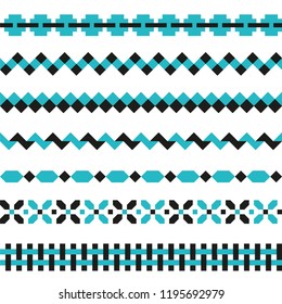 Set of geometric borders in two colors. Decoration elements abstract patterns.