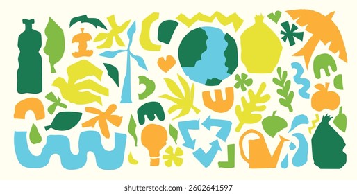Set of the geometric brutal shapes for the Earth Day posters and cards. Layouts for prints, flyers, covers, banners design. Eco concepts.