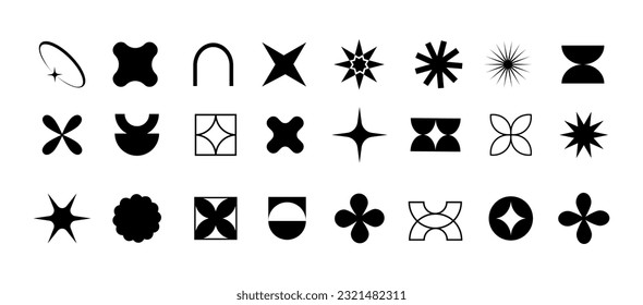 Set of geometric brutalism shapes.Abstract geometric brutalist elements. New modern elements swiss style, minimalist design,bold forms. Brutalist design icons.Vector illustration