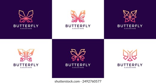 Set of geometric butterfly logo design inspiration.