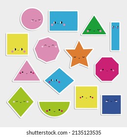 Conjunto de formas de caracteres geométricos. Gráfica para niños. Ilustración dibujada a mano por vectores.