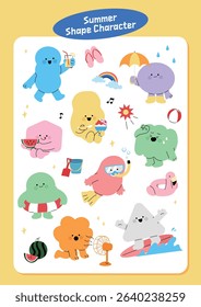 A set of geometric characters enjoying summer